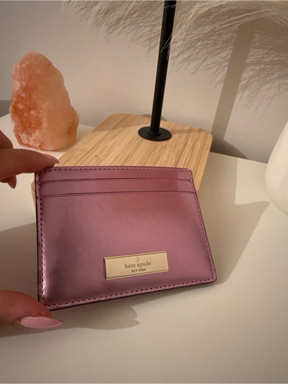kate spade metallic rose card holder